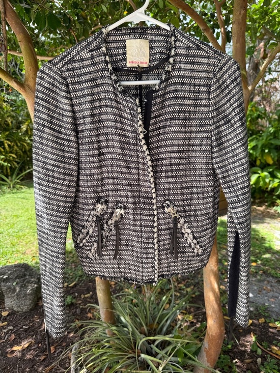 Rebecca Taylor Jackets & Blazers - Rebecca Taylor Jacket tweed leather trim zipper legally blonde 2000s classic